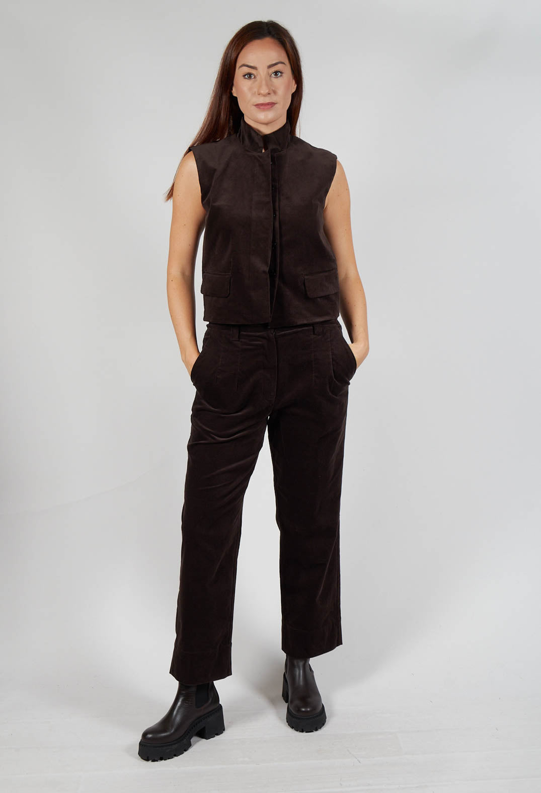 Velvet Straight Leg Trousers in Chocolate