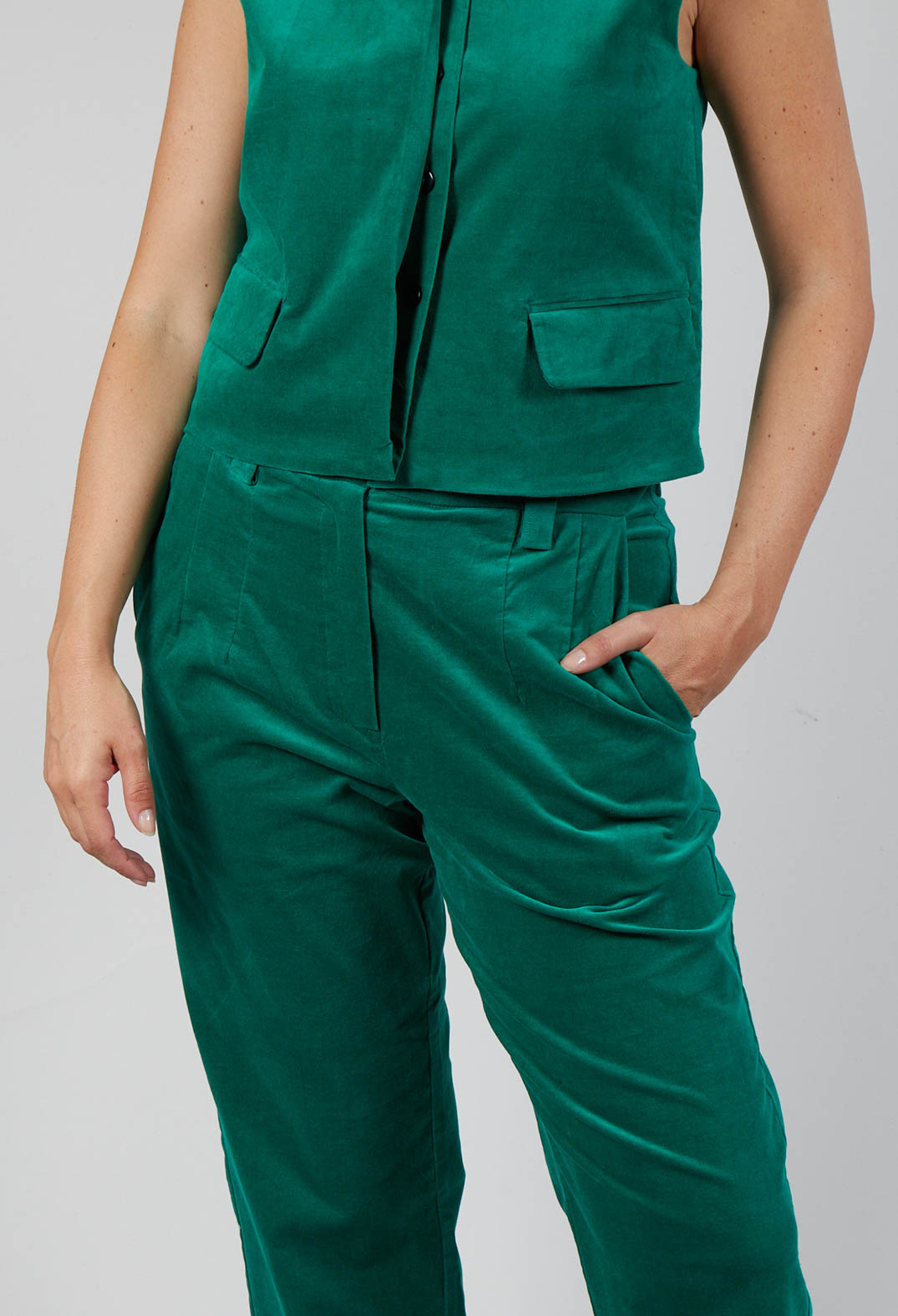 Velvet Straight Leg Trousers in Green