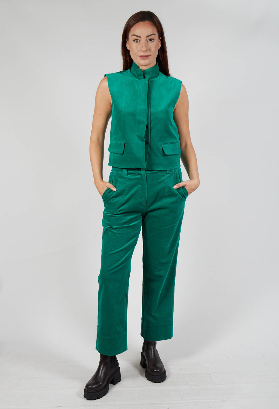 Velvet Straight Leg Trousers in Green