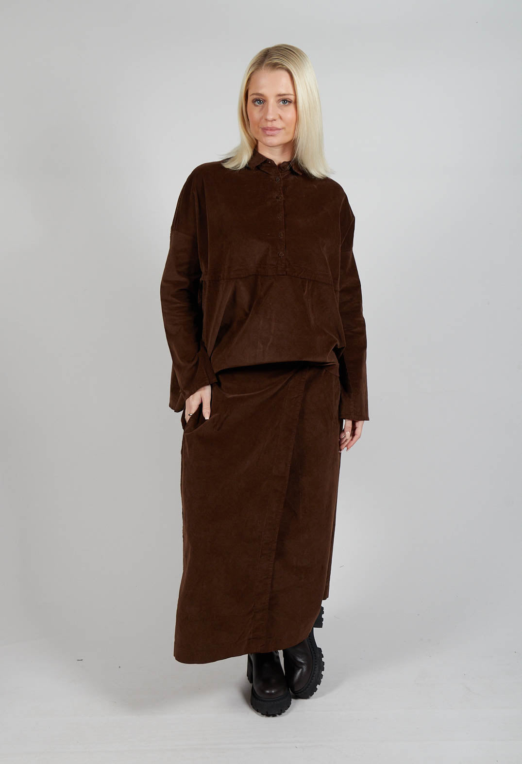 Velvet Wrap Skirt in Coffee