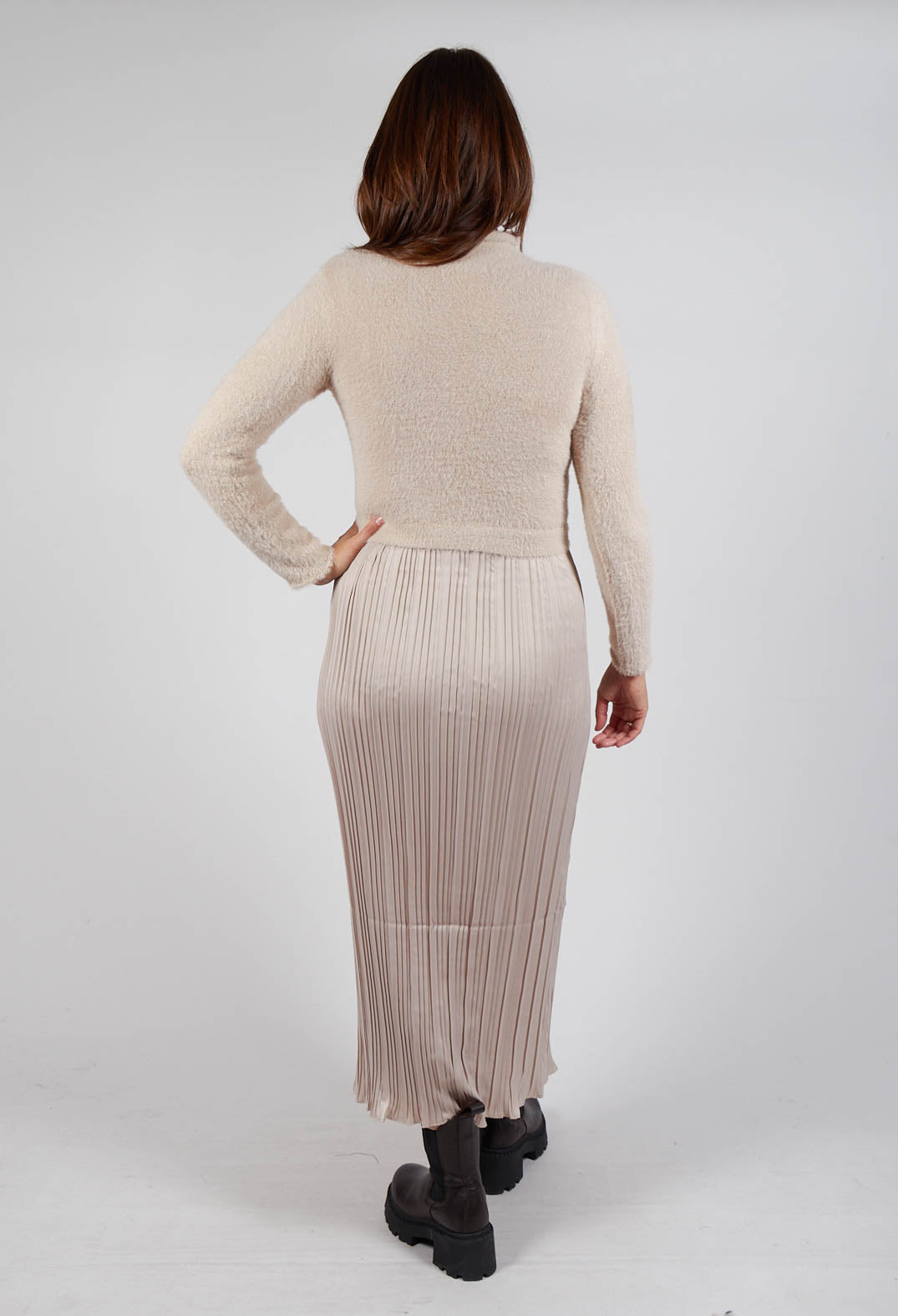 Verlaine Dual Fabric Dress in Beige