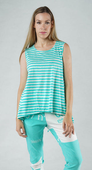 PRE-ORDER - Vest Top with Drawstring Hem in Navy Print (Pictured in Aqua Print)