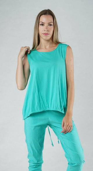 PRE-ORDER - Vest Top with Drawstring Hem in Navy (Pictured in Aqua)