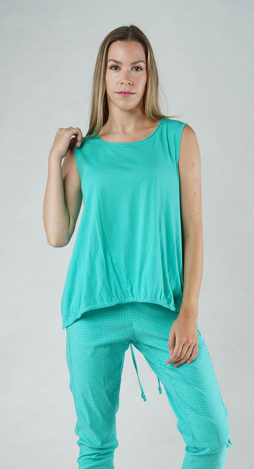 PRE-ORDER - Vest Top with Drawstring Hem in Black (Pictured in Aqua)