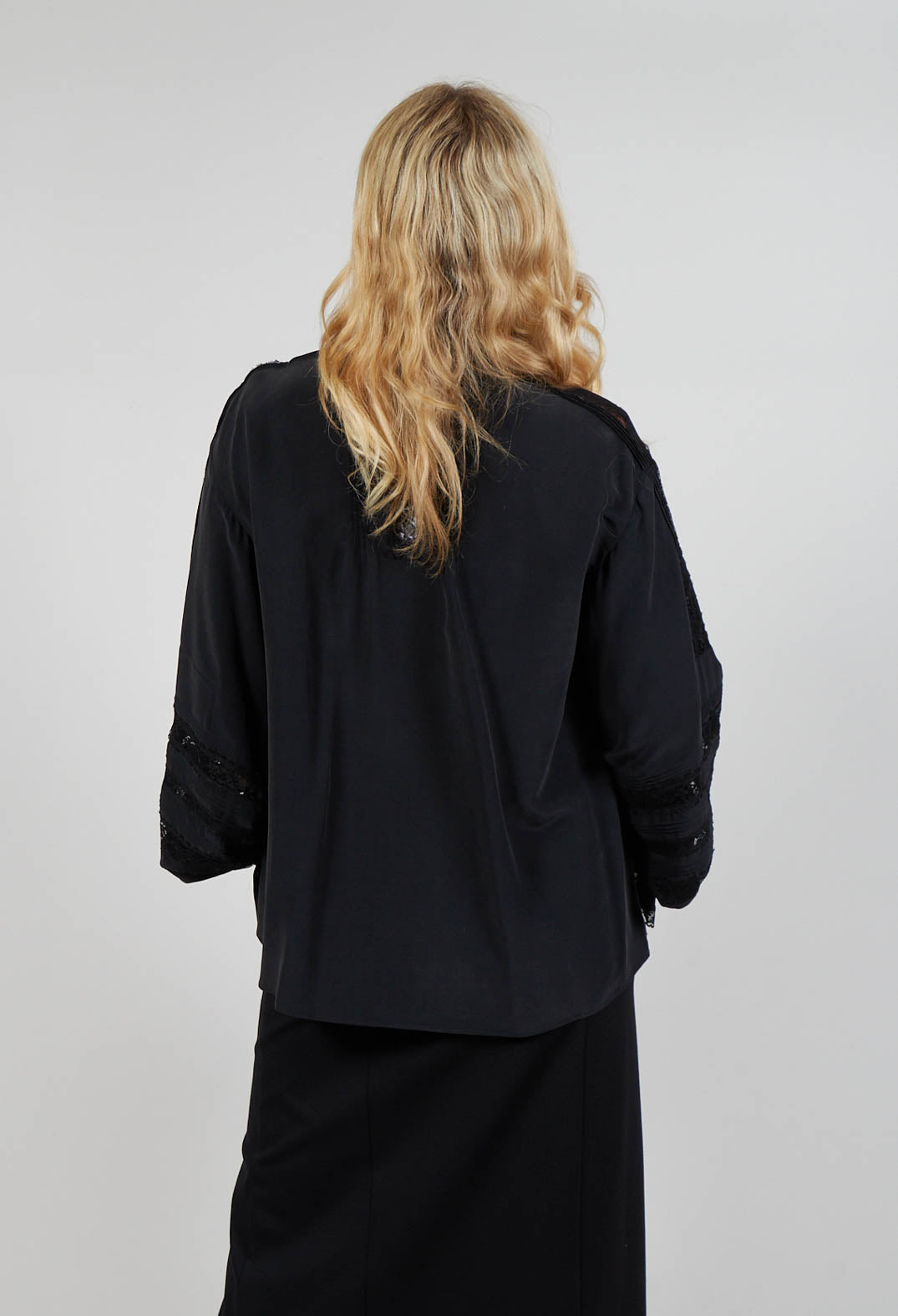 Washed Silk Blend Shirt with Lace in Dark Grey