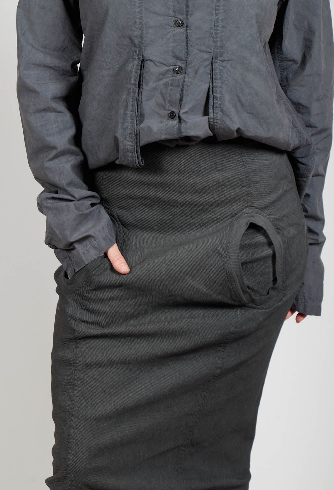 Wide Fabric Waistband Maxi Skirt in Coal Cloud