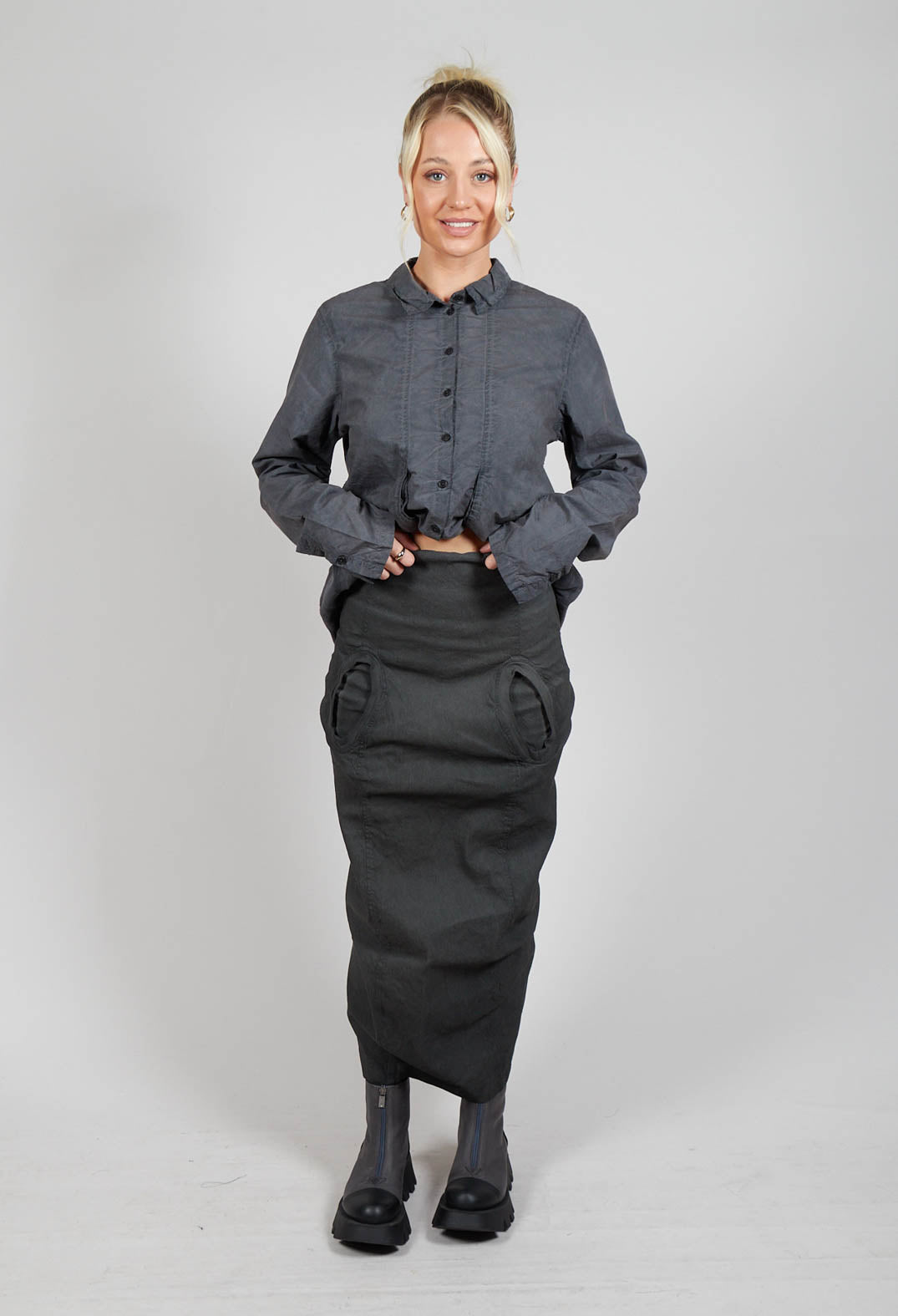 Wide Fabric Waistband Maxi Skirt in Coal Cloud