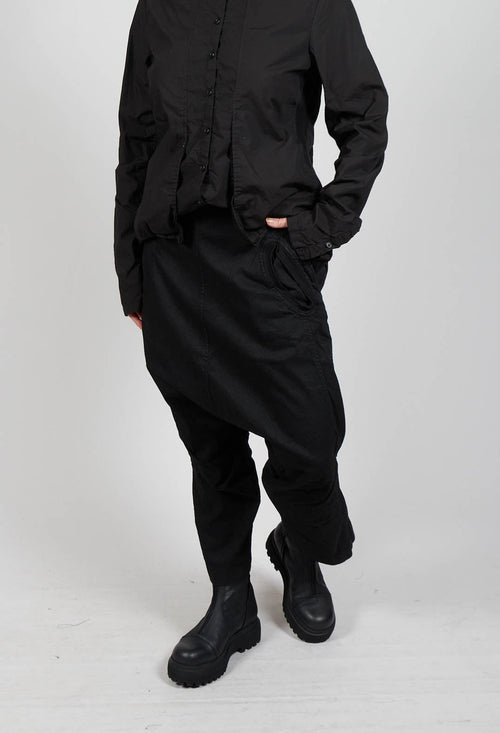 Wide Fabric Waistband Trousers in Black