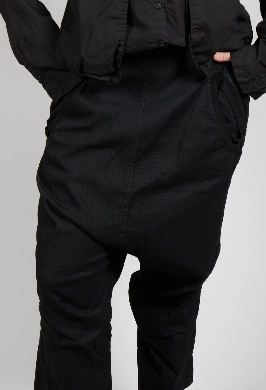 Wide Fabric Waistband Trousers in Black