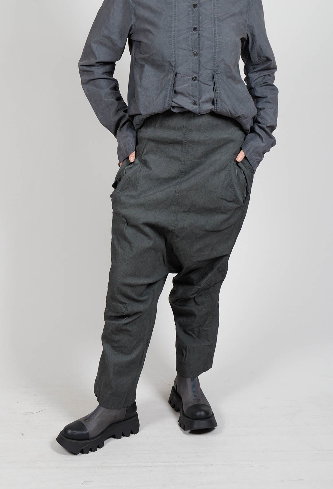 Wide Fabric Waistband Trousers in Coal Cloud