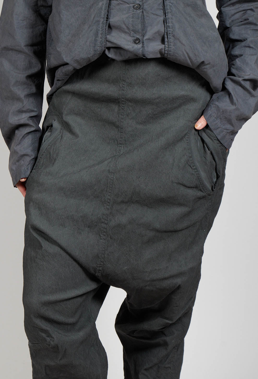 Wide Fabric Waistband Trousers in Coal Cloud