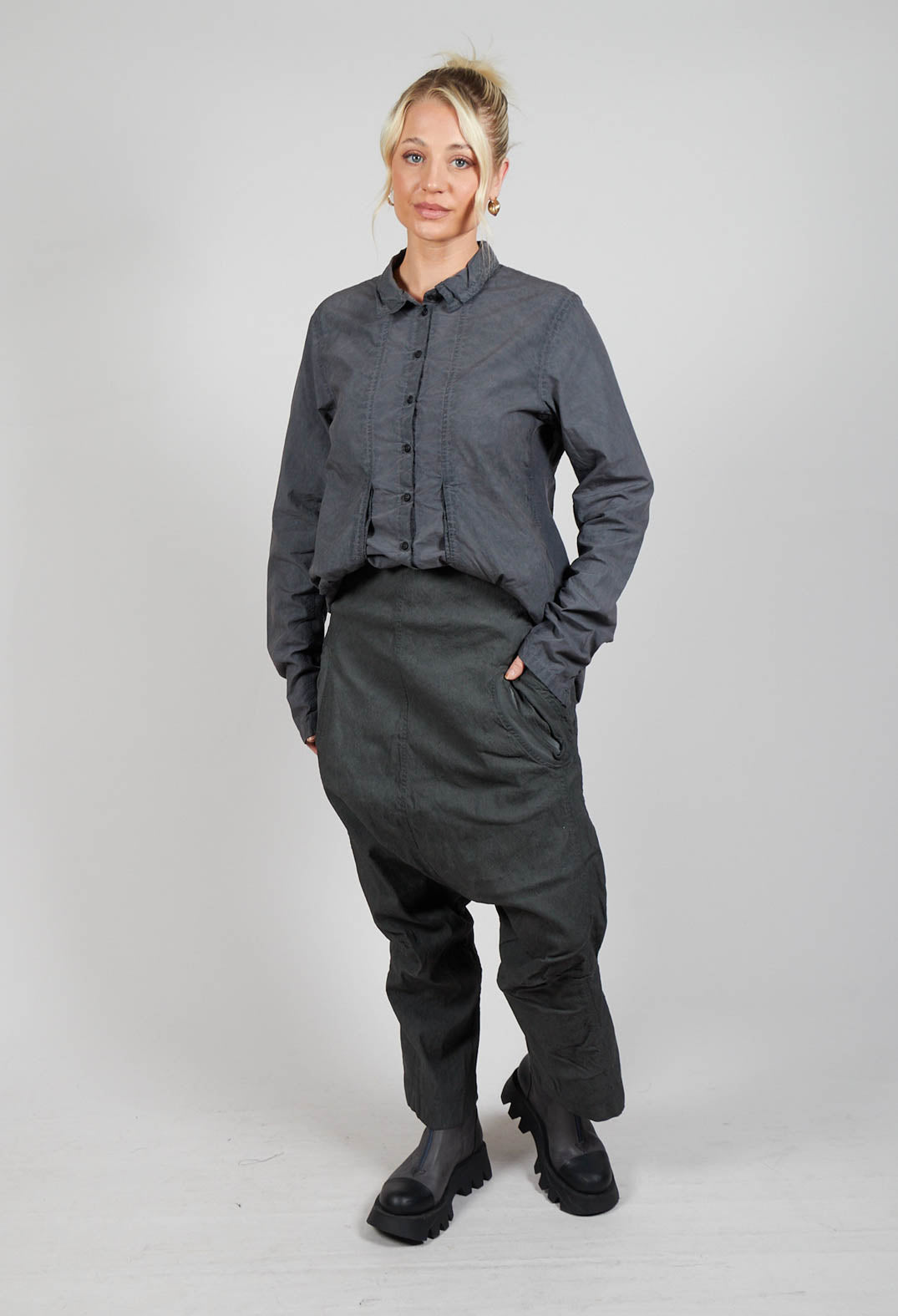 Wide Fabric Waistband Trousers in Coal Cloud