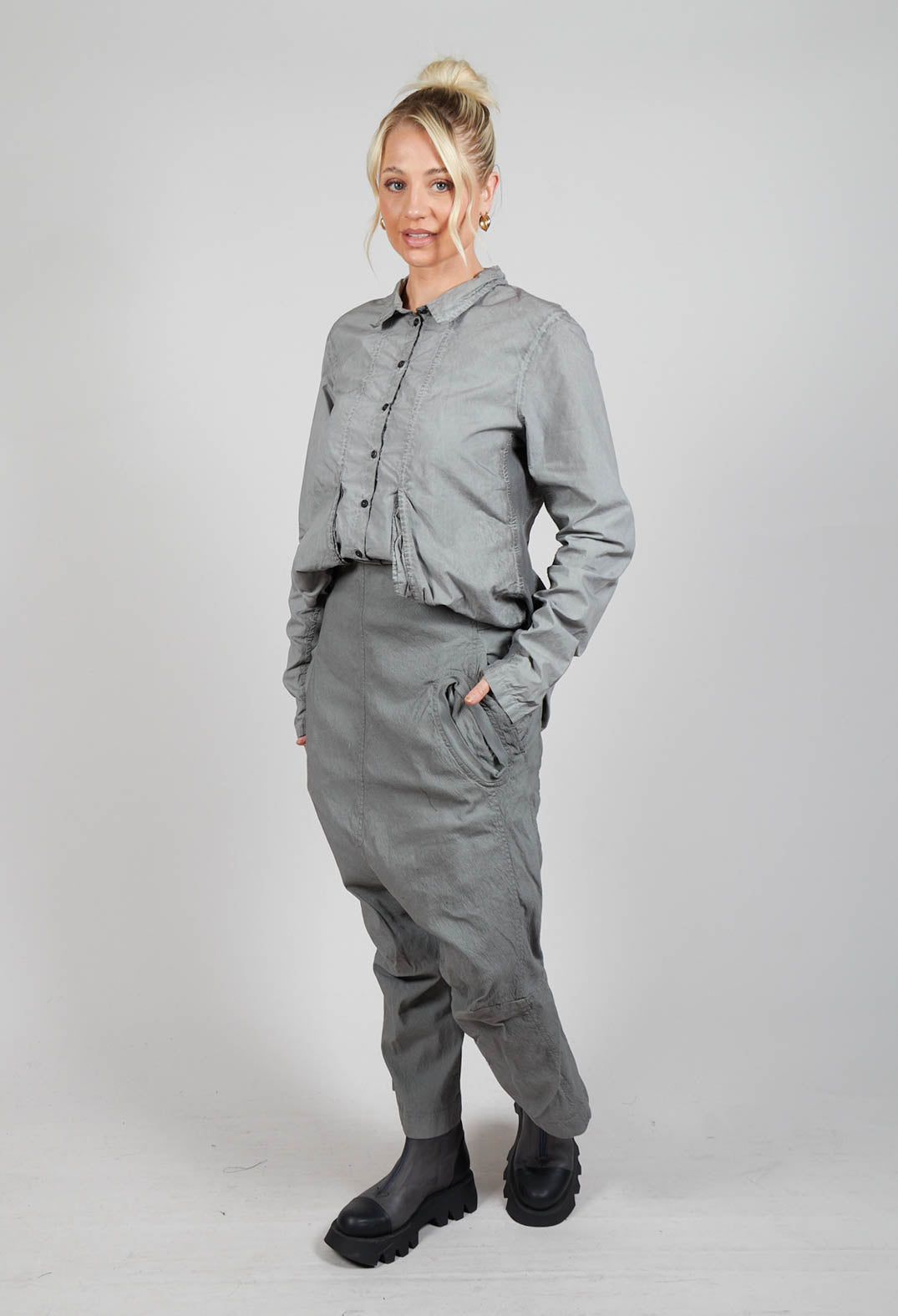 Wide Fabric Waistband Trousers in Pencil Cloud