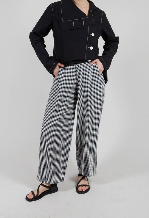 Wide Leg Checked Trouser in Black and White