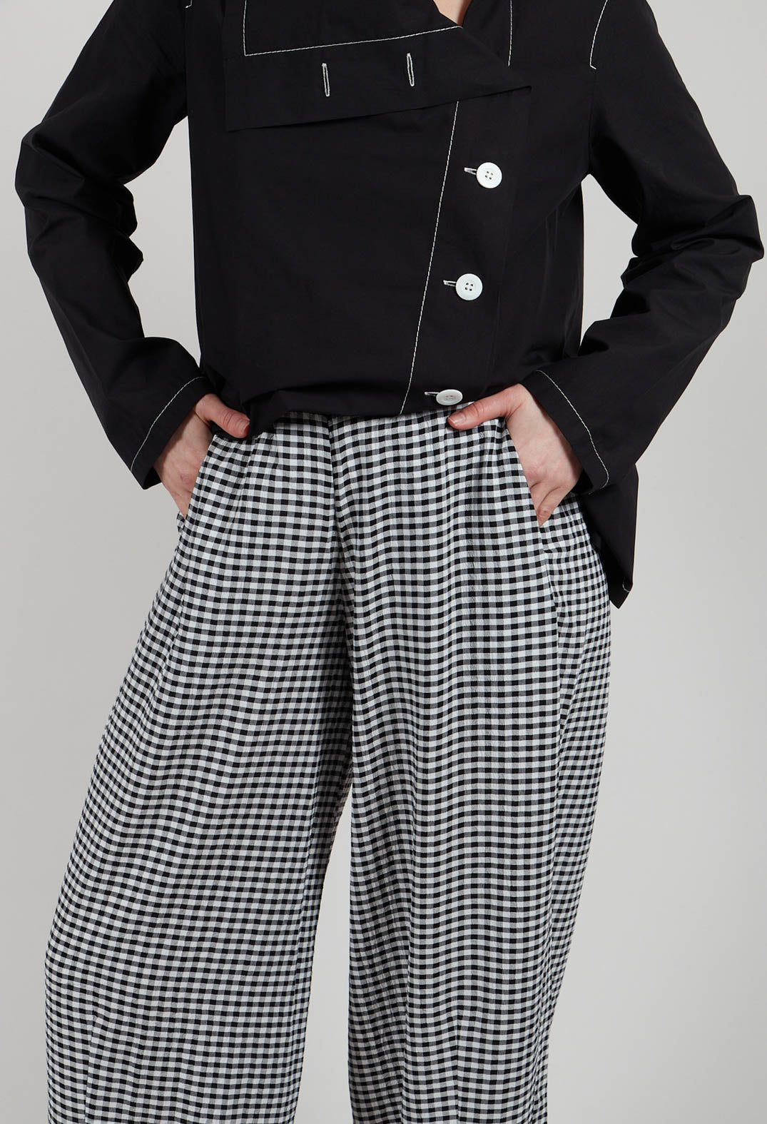 Wide Leg Checked Trouser in Black and White