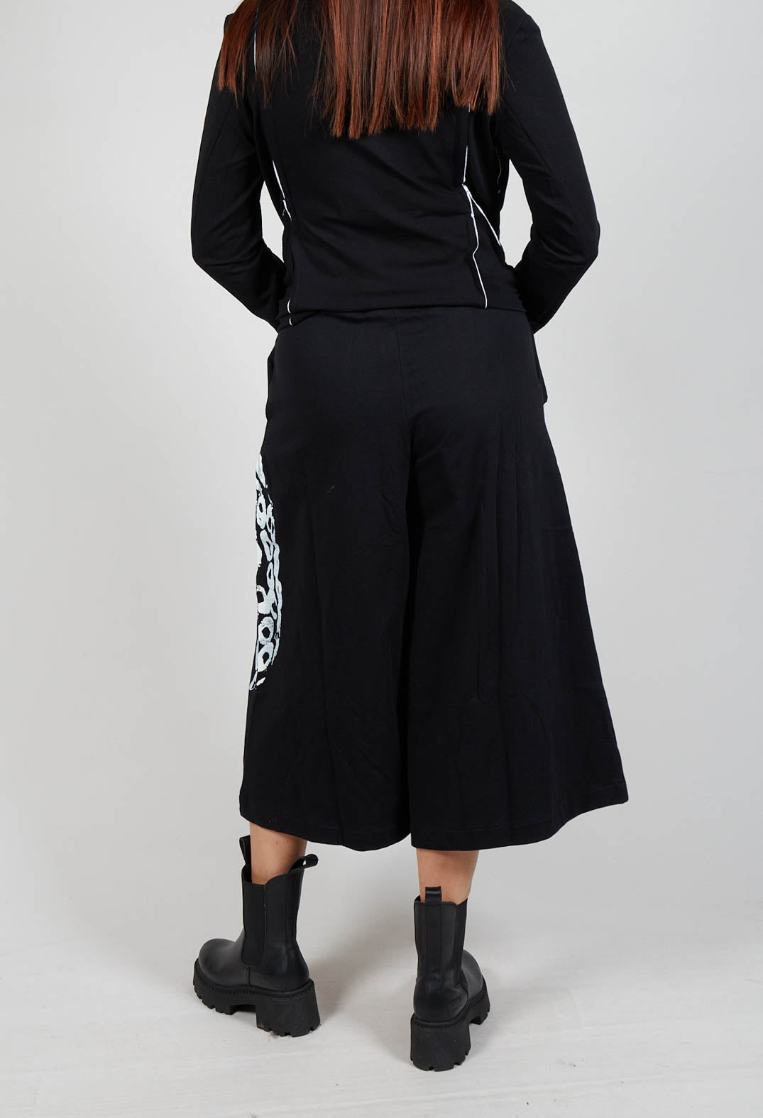 Wide Leg Cotton Trousers in Black and White