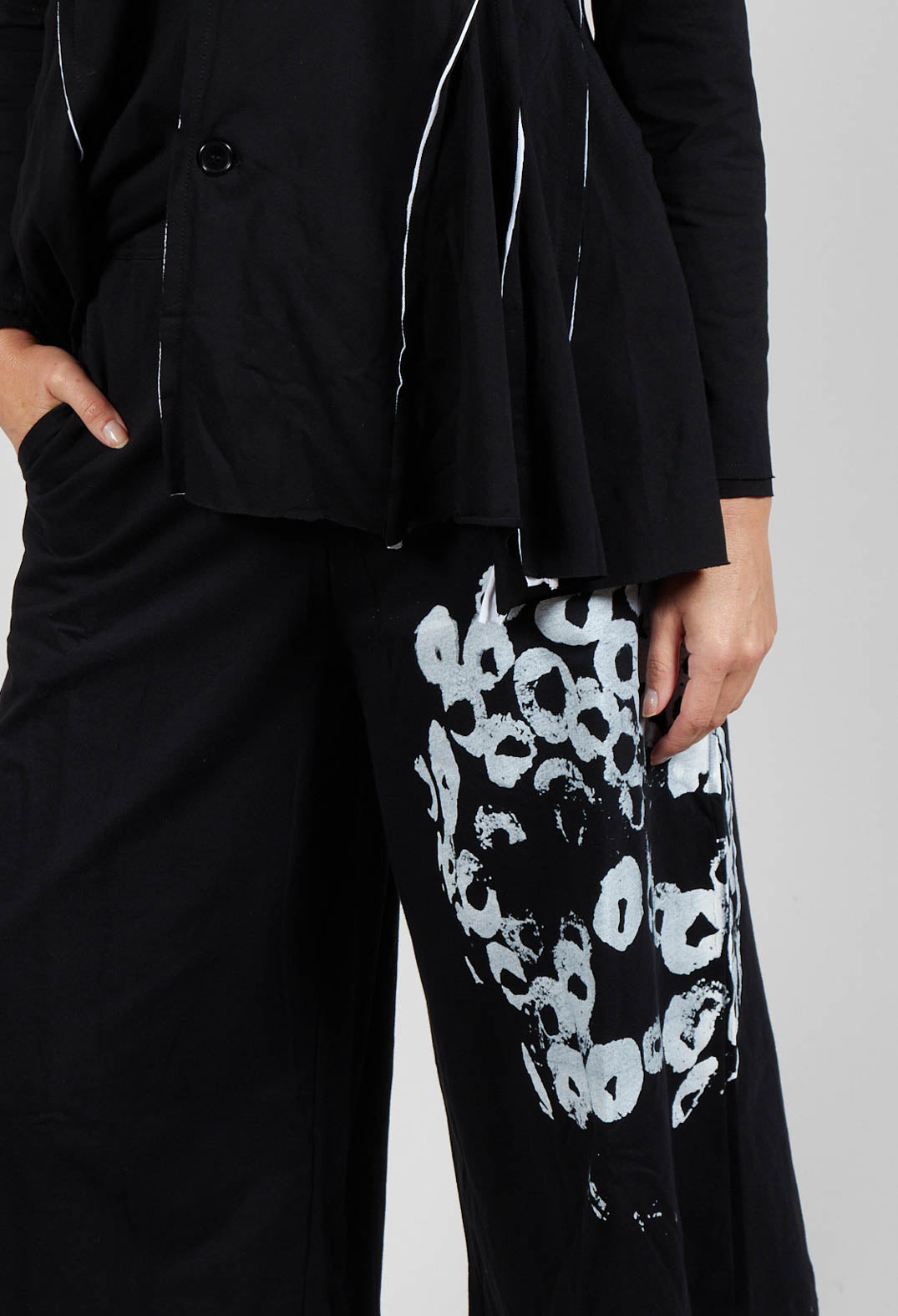 Wide Leg Cotton Trousers in Black and White