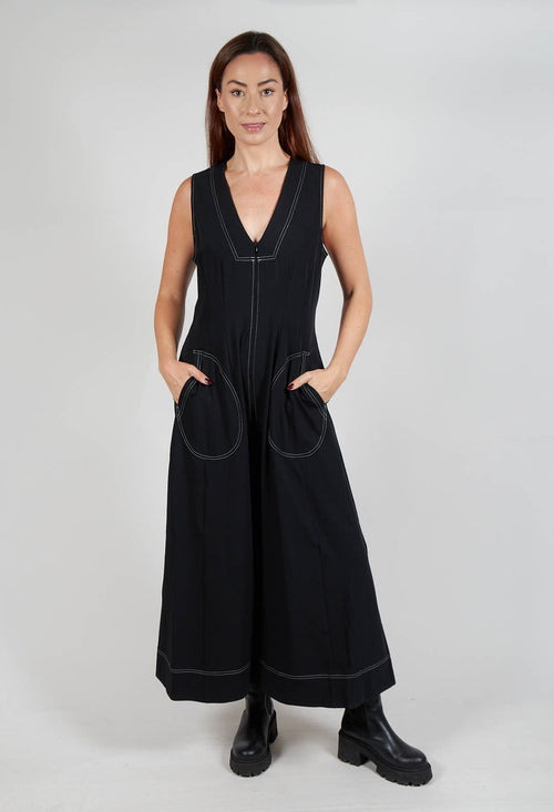 Wide Leg Denim Style Jumpsuit in Black