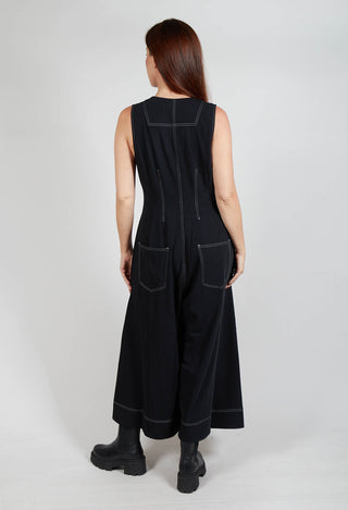 Wide Leg Denim Style Jumpsuit in Black