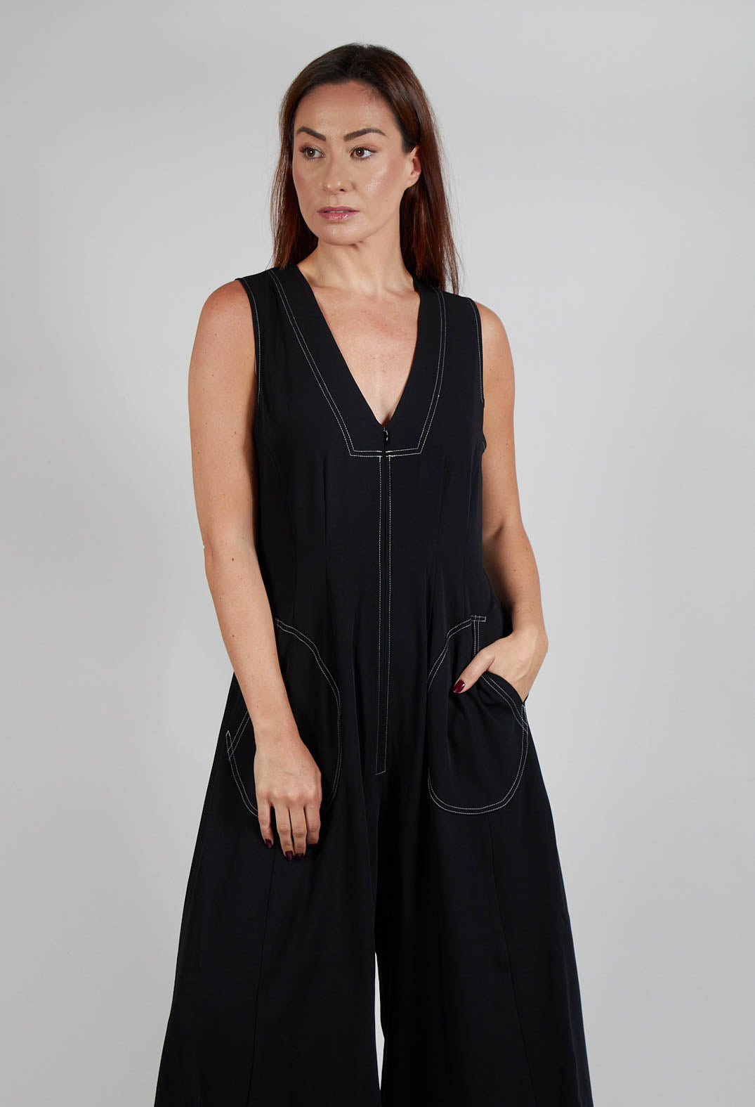 Wide Leg Denim Style Jumpsuit in Black