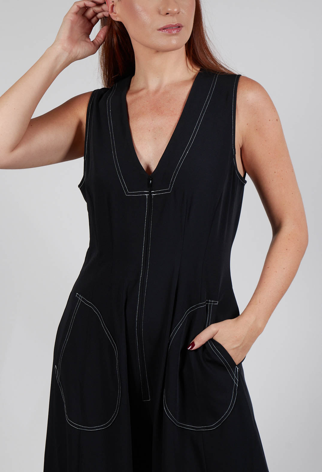 Wide Leg Denim Style Jumpsuit in Black