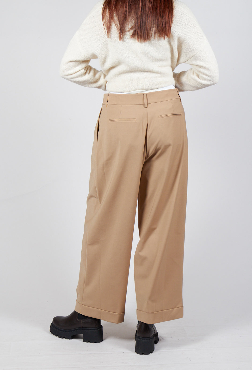 Wide Leg Tailored Trousers in Camel and Off White