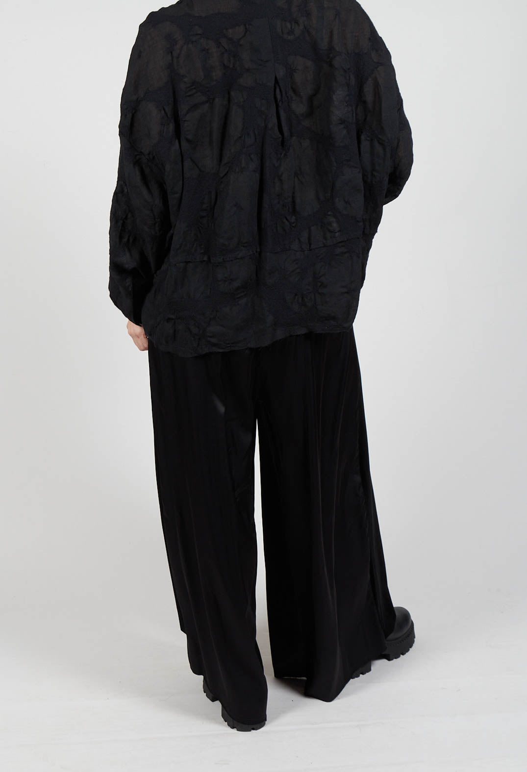 Wide Leg Trousers in Ciniglia e Raso Viscosa Tinto Freddo Nero