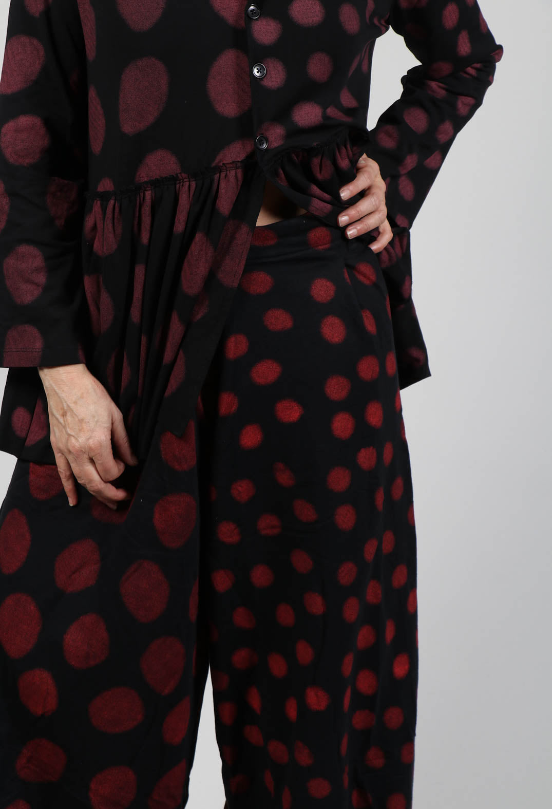 Wide Leg Trousers in Red Pois