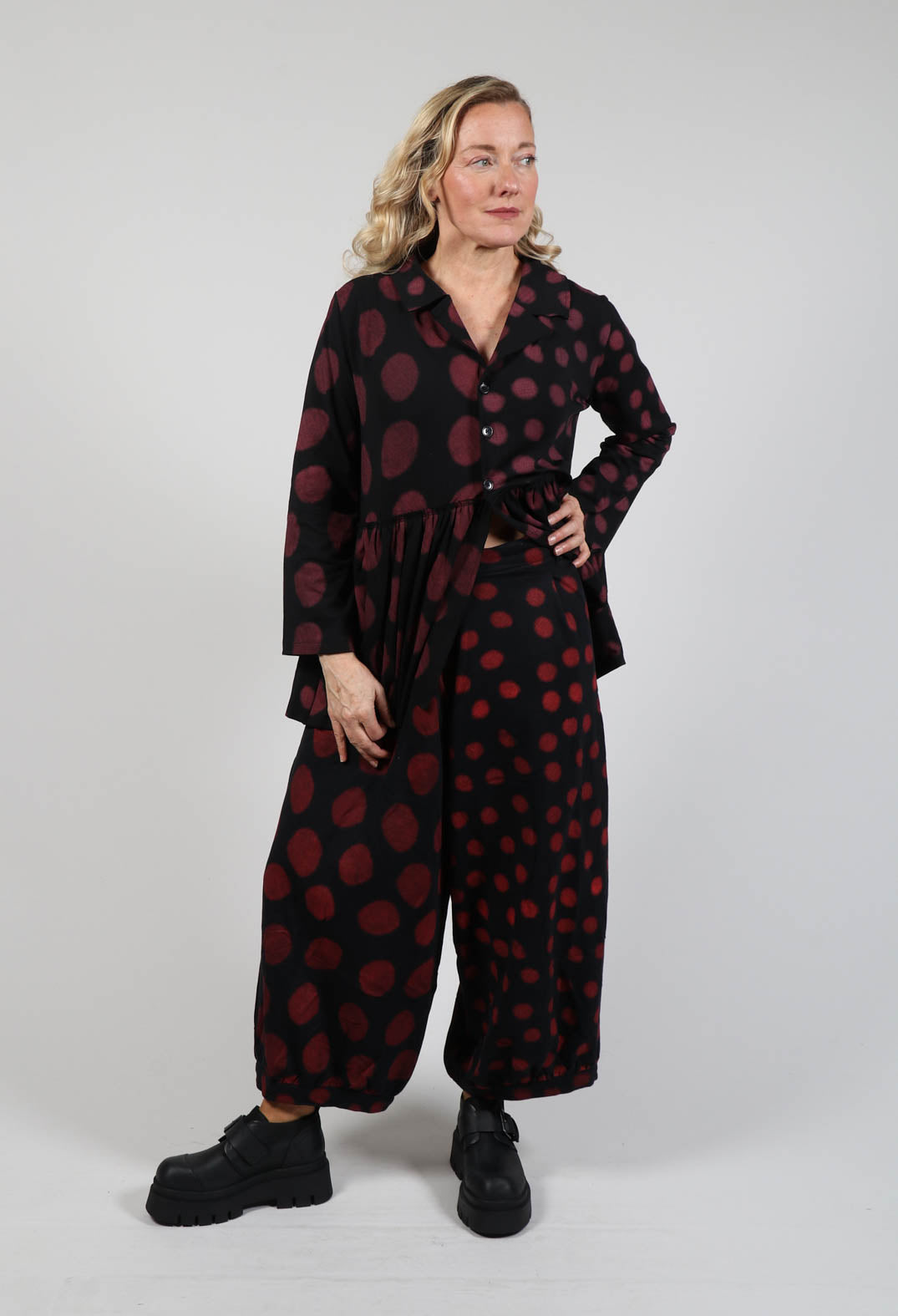 Wide Leg Trousers in Red Pois