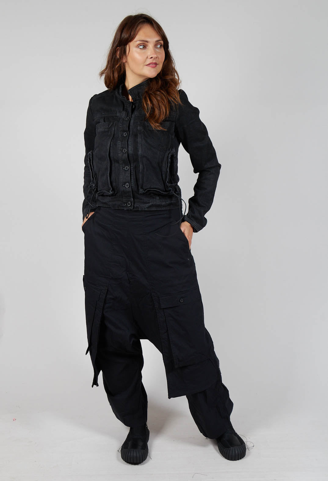 Wide Leg Trousers with Statement Pockets in Black