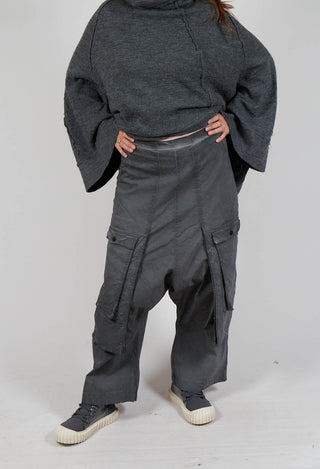 Wide Leg Trousers with Statement Pockets in Coal Cloud