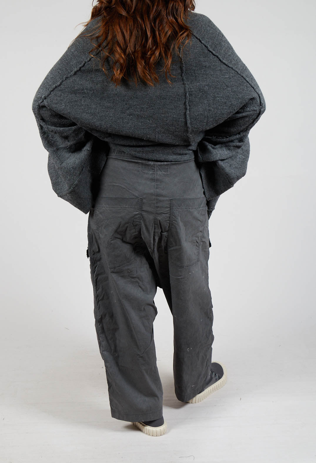 Wide Leg Trousers with Statement Pockets in Coal Cloud