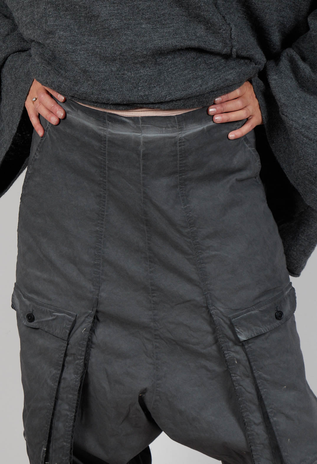 Wide Leg Trousers with Statement Pockets in Coal Cloud