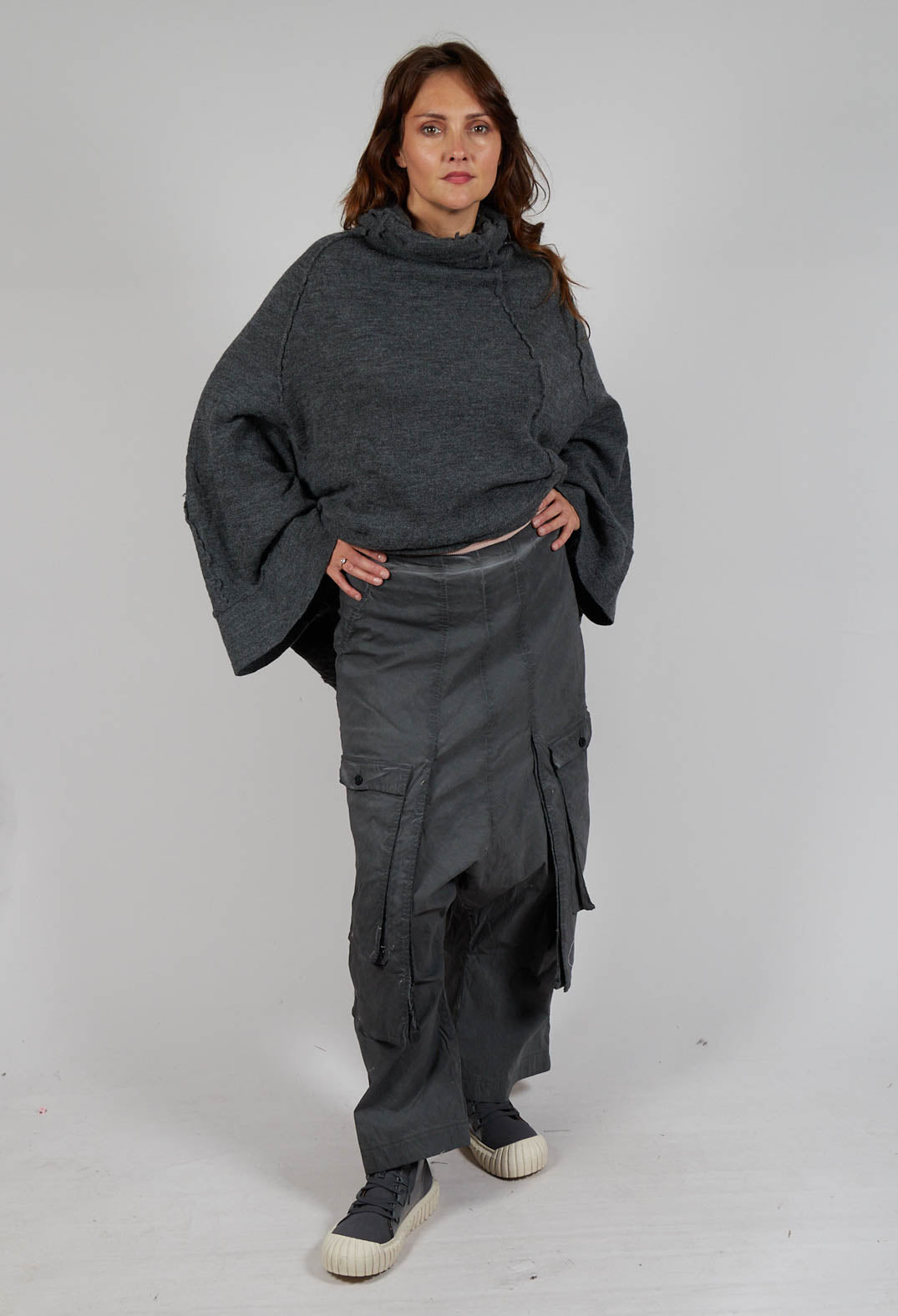 Wide Leg Trousers with Statement Pockets in Coal Cloud