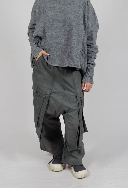 Wide Leg Trousers with Statement Pockets in Pencil Cloud