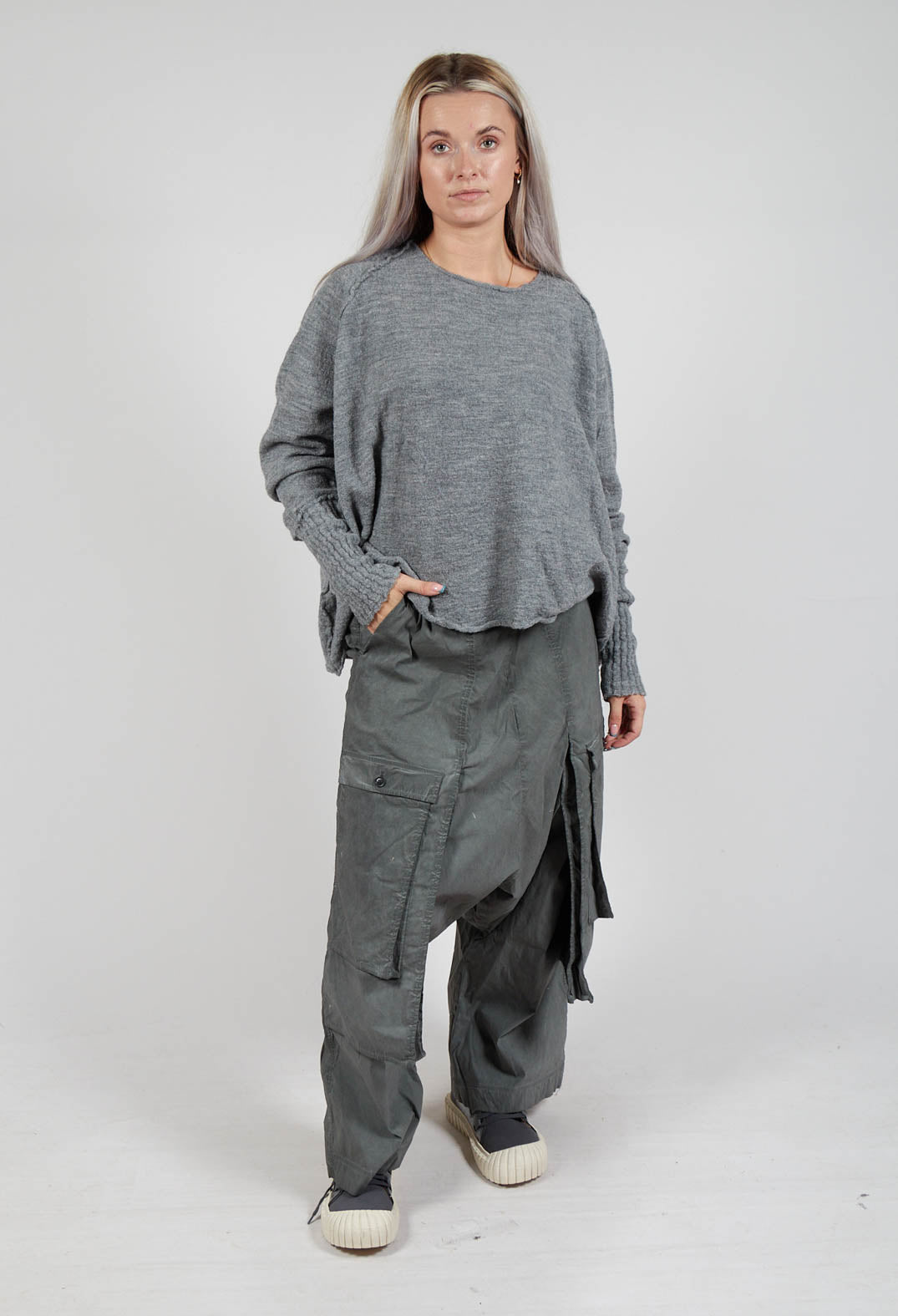 Wide Leg Trousers with Statement Pockets in Pencil Cloud