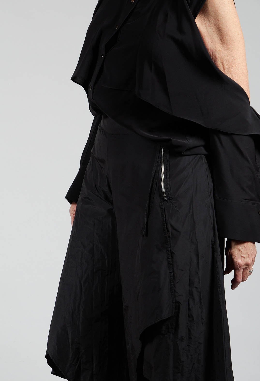 Wide Leg Trousers with Statement Zip in Black