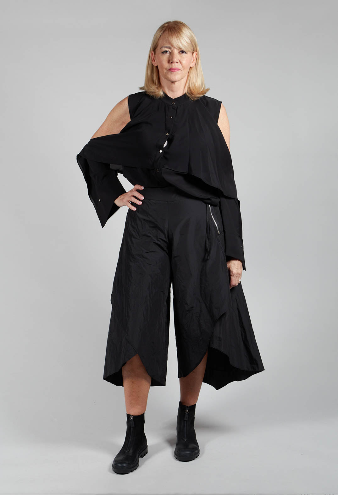 Wide Leg Trousers with Statement Zip in Black