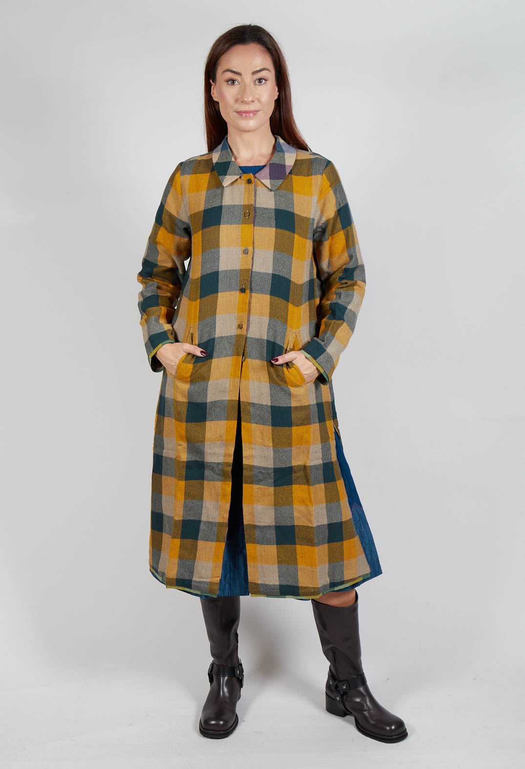 Wool Brock Coat in Mustard Multicolour