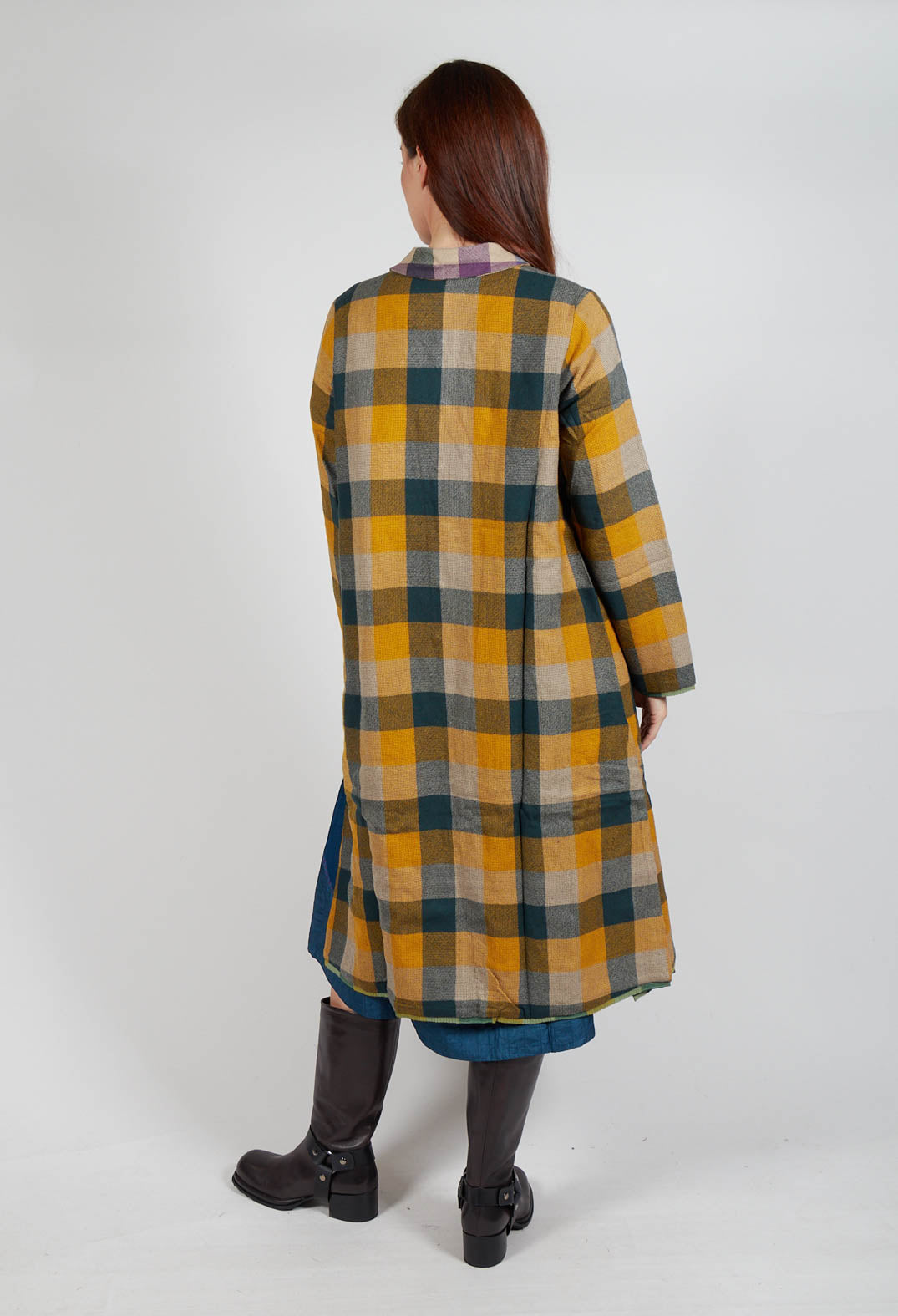 Wool Brock Coat in Mustard Multicolour