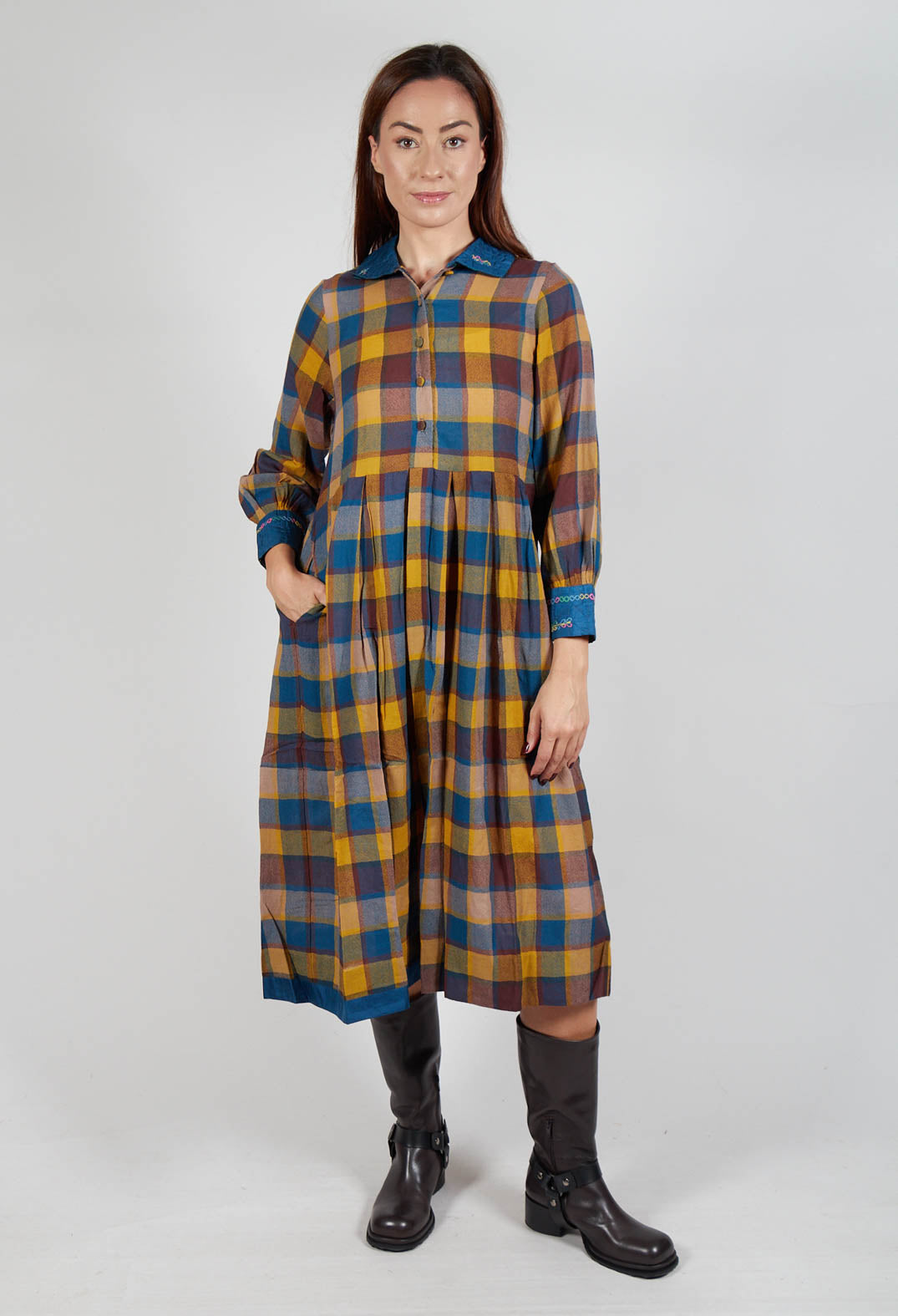 Wool Raven Dress in Yellow Check