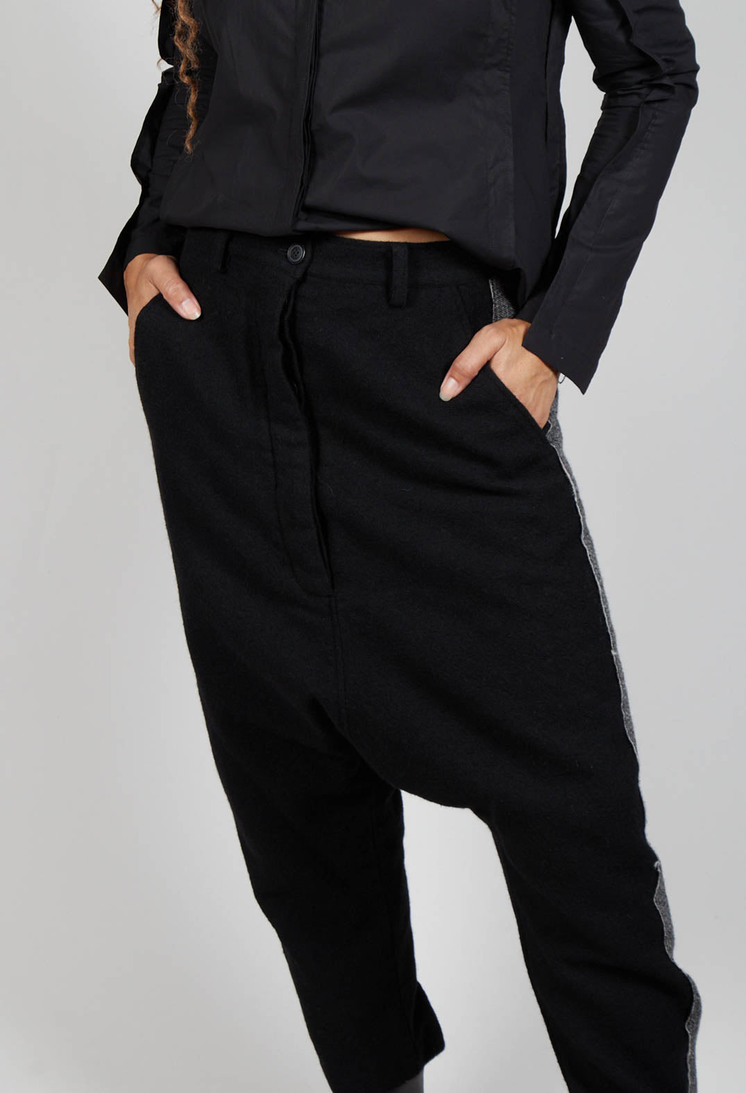 Wool Trousers in Black Stripe