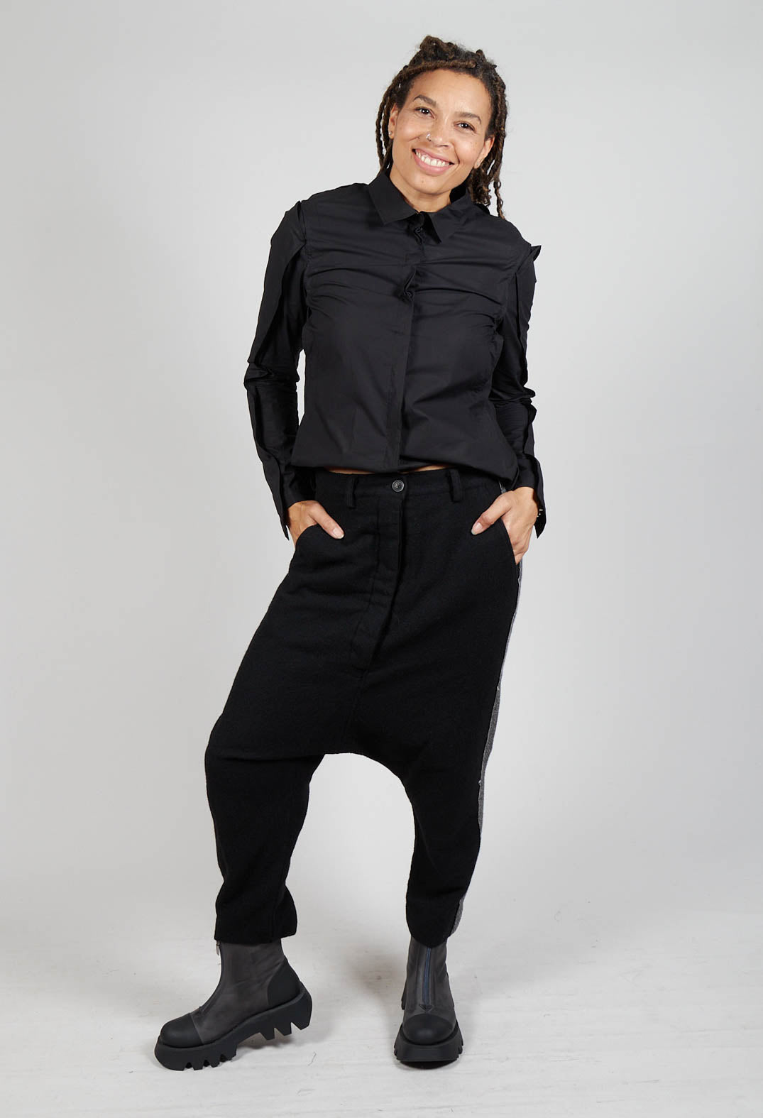 Wool Trousers in Black Stripe