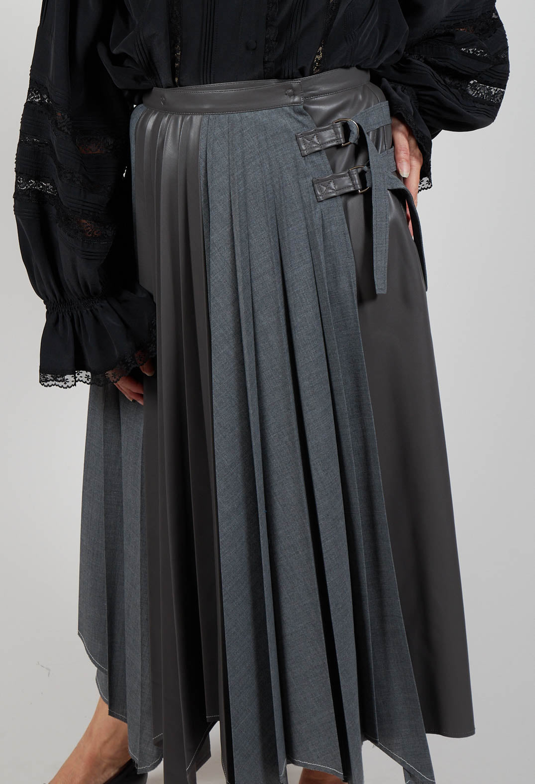 Wrap Pleated Skirt in Dark Grey Olivia May