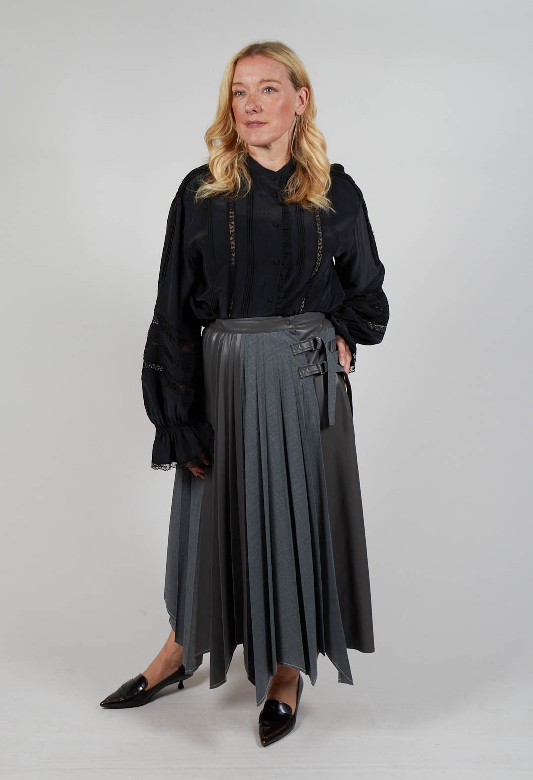 Wrap Pleated Skirt in Dark Grey Olivia May