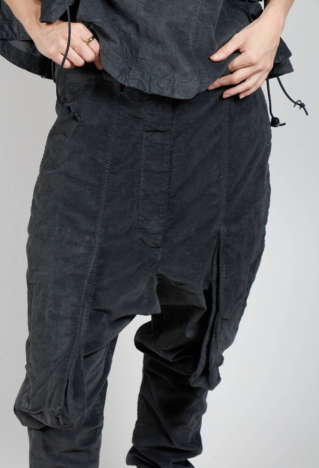 Wrinkled Drop Crotch Trousers in Coal Cloud