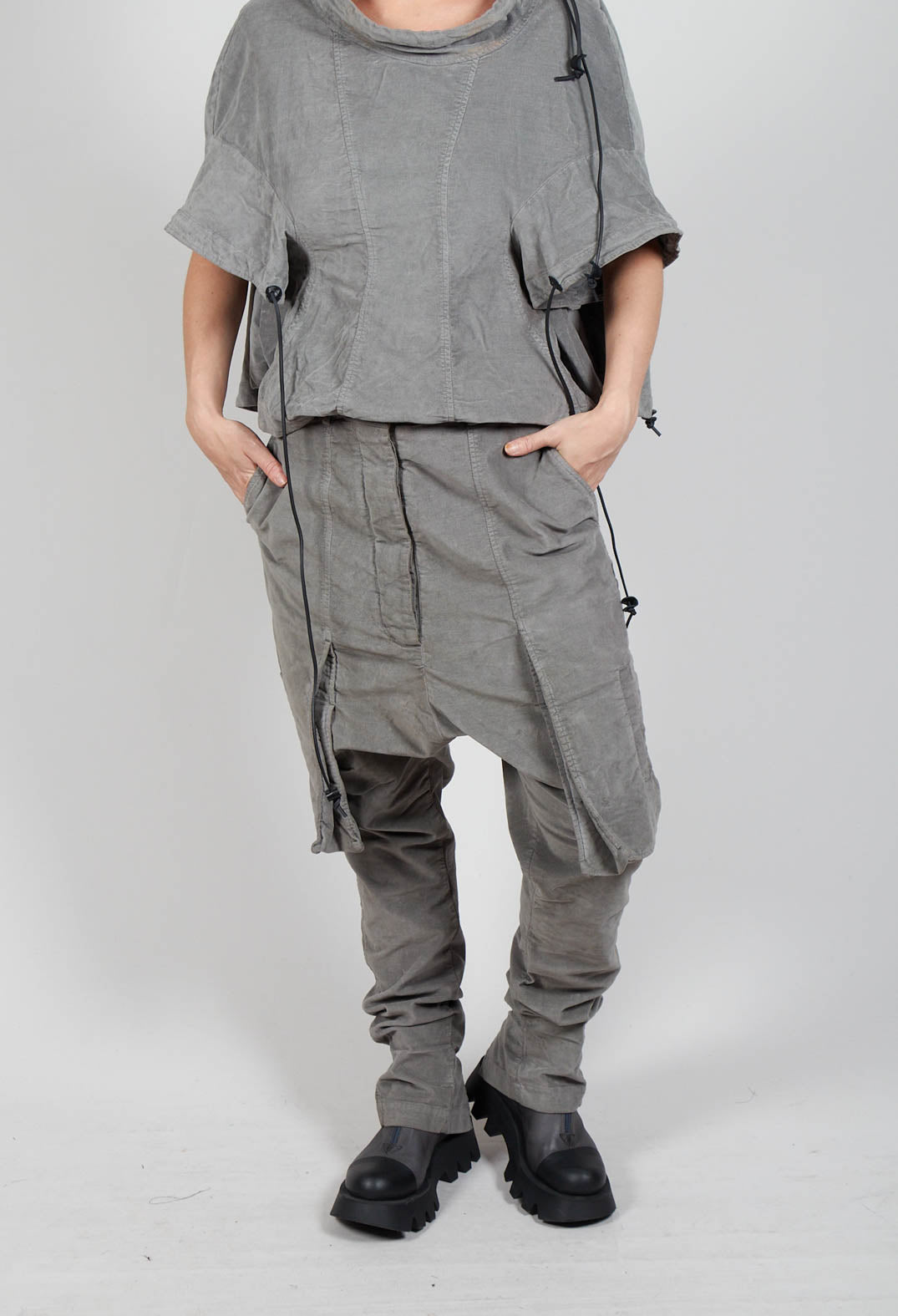 Wrinkled Drop Crotch Trousers in Pencil Cloud