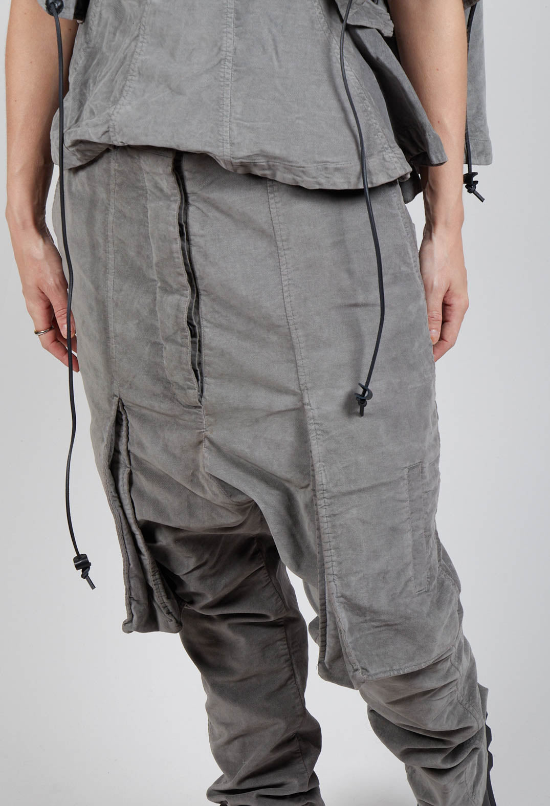 Wrinkled Drop Crotch Trousers in Pencil Cloud