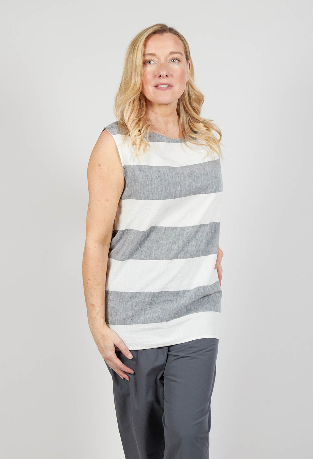 Striped Linen Blouse in Milk/Black