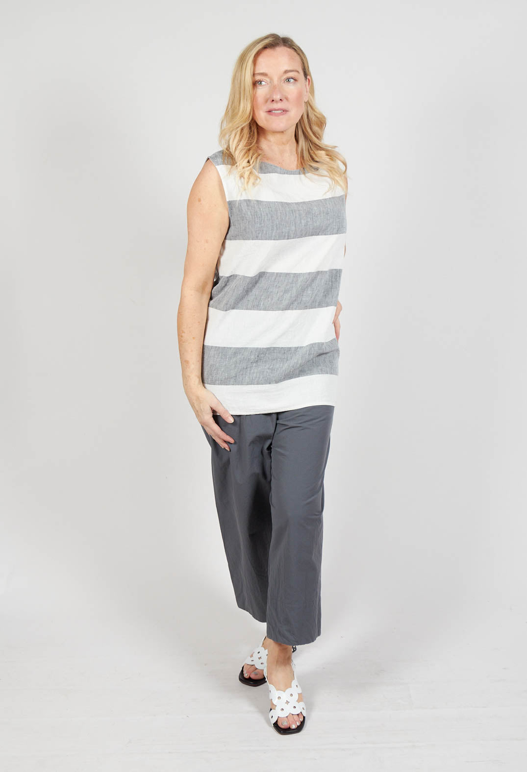 Striped Linen Blouse in Milk/Black